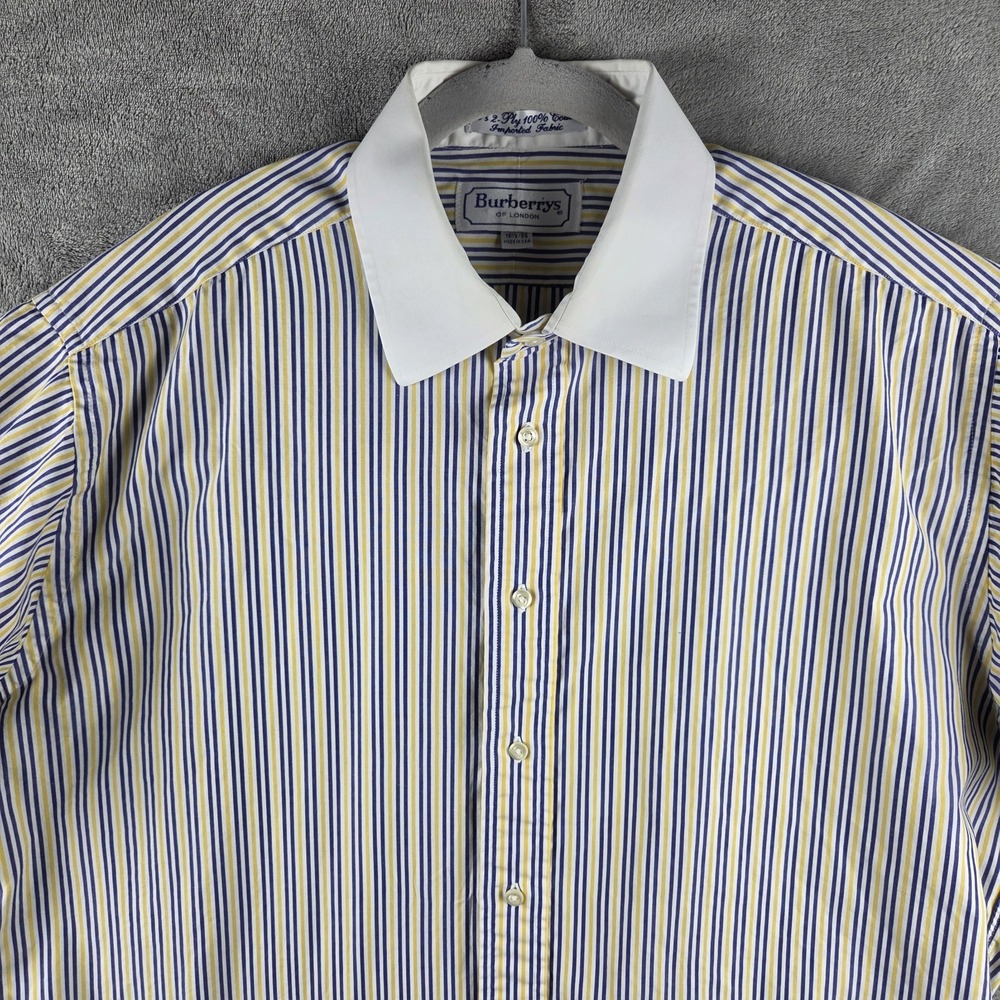 Vtg 80s Burberrys of London Striped 2 Ply Cotton Dress Shirt Mens 16.5 36 USA